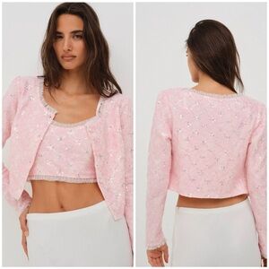 NWT For Love of Lemons Isabeau Cardigan pink sequin S